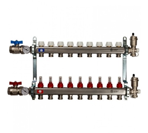 Коллекторная группа в сборе из нержавеющей стали с расходомерами на 9 выходов STOUT