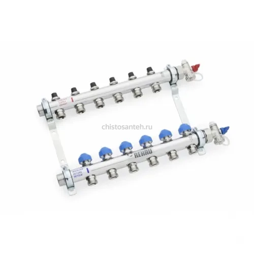 Коллекторная группа REHAU HKV на 9 выходов (РЕХАУ - 12180911001)1"x3/4"ЕК из нержавеющей стали с регулирующими и термостатическими вентилям