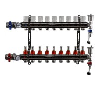Коллектор TIM на 9 выхода для теплого пола, латунный корпус, C расходомерами, в сборе (KА009 TIM)