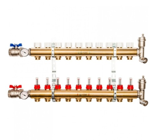 Коллекторная группа из латуни с расходомерами 10 выходов STOUT