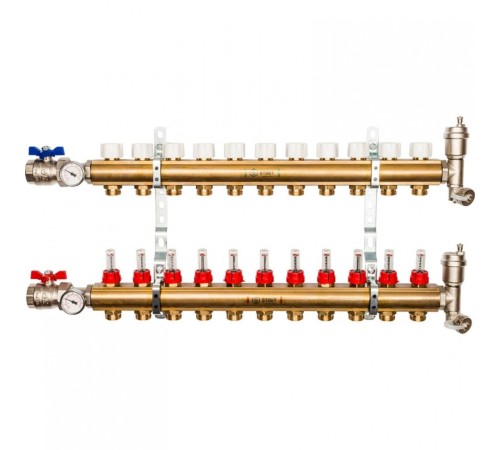 Коллекторная группа из латуни с расходомерами 11 выходов STOUT