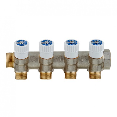 Коллектор Stout (SMB 6851 341204) 3/4 ВР(г) х 4 выхода 1/2 НР(ш) х 3/4 НР(ш) регулируeмый