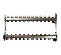 Коллекторная группа из нержавеющей стали без расходомеров, с клапаном выпуска воздуха и сливом на 11 выходов STOUT