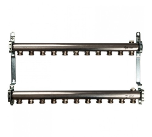 Коллекторная группа из нержавеющей стали для радиаторной разводки без расходомеров на 11 выходов STOUT