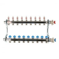 Коллекторная группа REHAU HKV-D на 9 выходов (РЕХАУ - 12080911002)1"x3/4"ЕК из нержавеющей стали с регулирующими и термостатическими вентилями и расходомерами