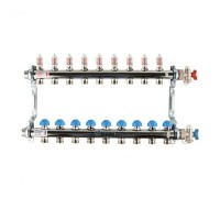 Коллекторная группа REHAU HKV-D на 9 выходов (РЕХАУ - 12080911002)1"x3/4"ЕК из нержавеющей стали с регулирующими и термостатическими вентилями и расходомерами