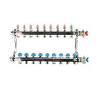 Коллекторная группа REHAU HKV-D на 9 выходов (РЕХАУ - 12080911002)1"x3/4"ЕК из нержавеющей стали с регулирующими и термостатическими вентилями и расходомерами