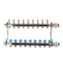 Коллекторная группа REHAU HKV-D на 9 выходов (РЕХАУ - 12080911002)1"x3/4"ЕК из нержавеющей стали с регулирующими и термостатическими вентилями и расходомерами