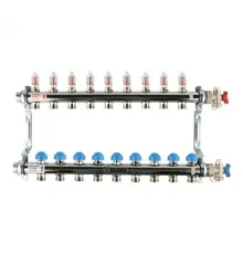 Коллекторная группа REHAU HKV-D на 9 выходов (РЕХАУ - 12080911002)1"x3/4"ЕК из нержавеющей стали с регулирующими и термостатическими вентилями и расходомерами