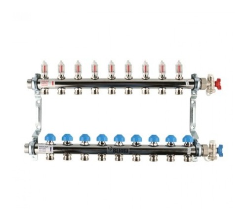 Коллекторная группа REHAU HKV-D на 9 выходов (РЕХАУ - 12080911002)1"x3/4"ЕК из нержавеющей стали с регулирующими и термостатическими вентилями и расходомерами Коллекторная группа REHAU HKV-D на 9 выходов (РЕХАУ - 12080911002)1"x3/4"ЕК из нержавеющей стали с регулирующими и термостатическими вентилями и расходомерами