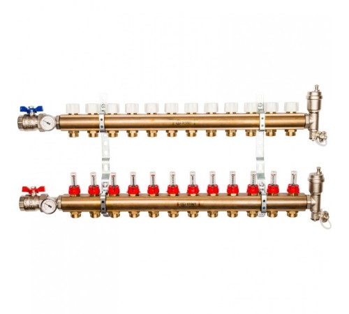 Коллекторная группа из латуни с расходомерами 12 выходов STOUT