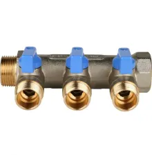 Коллектор распределительный 3/4" с запорными кранами и 3 отводами 1/2", ручки синие STOUT
