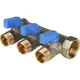 Коллектор распределительный 3/4" с запорными кранами и 3 отводами 1/2", ручки синие STOUT