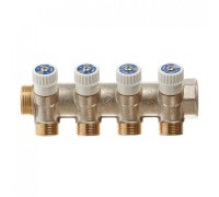 Коллектор распределительный Stout (SMB 6851 013404) 1 ВР(г) х 4 выхода 3/4 НР(ш) ЕК х 1 НР(ш) регулируeмый