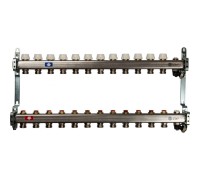 Коллекторная группа из нержавеющей стали без расходомеров, с клапаном выпуска воздуха и сливом на 12 выходов STOUT