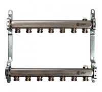 Коллекторная группа из нержавеющей стали для радиаторной разводки без расходомеров на 7 выходов STOUT