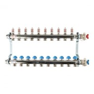 Коллекторная группа REHAU HKV-D на 10 выходов (РЕХАУ - 12081011002)1"x3/4"ЕК из нержавеющей стали с регулирующими и термостатическими вентилями и расходомерами