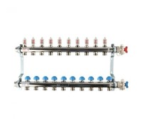 Коллекторная группа REHAU HKV-D на 10 выходов (РЕХАУ - 12081011002)1"x3/4"ЕК из нержавеющей стали с регулирующими и термостатическими вентилями и расходомерами