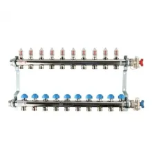Коллекторная группа REHAU HKV-D на 10 выходов (РЕХАУ - 12081011002)1"x3/4"ЕК из нержавеющей стали с регулирующими и термостатическими вентилями и расходомерами