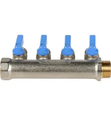 Коллектор распределительный 3/4" с запорными кранами и 4 отводами 1/2", ручки синие STOUT