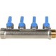 Коллектор распределительный 3/4" с запорными кранами и 4 отводами 1/2", ручки синие STOUT
