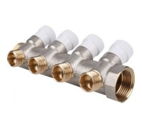 Коллектор распределительный 1" на 4 отвода 1/2", никелированный STOUT