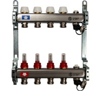 Коллекторная группа с запорными кранами из нержавеющей стали с расходомерами на 4 выхода STOUT