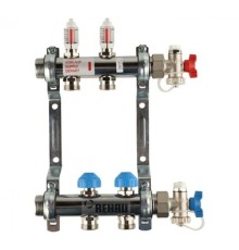 Коллекторная группа REHAU HKV-D на 2 выхода (РЕХАУ - 12080211002)1"x3/4"ЕК из нержавеющей стали с регулирующими и термостатическими вентилями и расходомерами