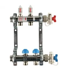 Коллекторная группа REHAU HKV-D на 2 выхода (РЕХАУ - 12080211002)1"x3/4"ЕК из нержавеющей стали с регулирующими и термостатическими вентилями и расходомерами