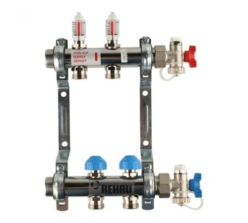Коллекторная группа REHAU HKV-D на 2 выхода (РЕХАУ - 12080211002)1"x3/4"ЕК из нержавеющей стали с регулирующими и термостатическими вентилями и расходомерами Коллекторная группа REHAU HKV-D на 2 выхода (РЕХАУ - 12080211002)1"x3/4"ЕК из нержавеющей стали с регулирующими и термостатическими вентилями и расходомерами