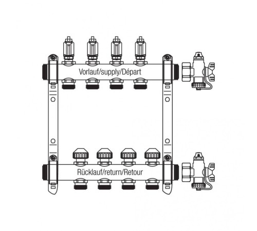 Коллекторная группа REHAU HKV-D на 2 выхода (РЕХАУ - 12080211002)1"x3/4"ЕК из нержавеющей стали с регулирующими и термостатическими вентилями и расходомерами Коллекторная группа REHAU HKV-D на 2 выхода (РЕХАУ - 12080211002)1"x3/4"ЕК из нержавеющей стали с регулирующими и термостатическими вентилями и расходомерами