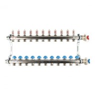 Коллекторная группа REHAU HKV-D на 11 выходов (РЕХАУ - 12081111002)1"x3/4"ЕК из нержавеющей стали с регулирующими и термостатическими вентилями и расходомерами
