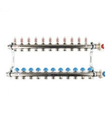 Коллекторная группа REHAU HKV-D на 11 выходов (РЕХАУ - 12081111002)1"x3/4"ЕК из нержавеющей стали с регулирующими и термостатическими вентилями и расходомерами