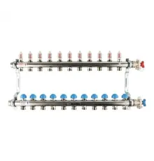 Коллекторная группа REHAU HKV-D на 11 выходов (РЕХАУ - 12081111002)1"x3/4"ЕК из нержавеющей стали с регулирующими и термостатическими вентилями и расходомерами
