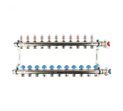 Коллекторная группа REHAU HKV-D на 11 выходов (РЕХАУ - 12081111002)1"x3/4"ЕК из нержавеющей стали с регулирующими и термостатическими вентилями и расходомерами Коллекторная группа REHAU HKV-D на 11 выходов (РЕХАУ - 12081111002)1"x3/4"ЕК из нержавеющей стали с регулирующими и термостатическими вентилями и расходомерами