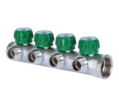 Коллектор регулирующий распределительный 1" с 4 отводами 1/2" STOUT