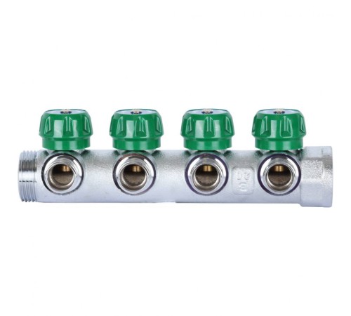 Коллектор регулирующий распределительный 1" с 4 отводами 1/2" STOUT