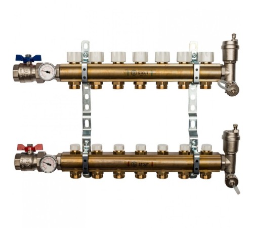 Коллекторная группа из латуни без расходомеров на 7 выходов STOUT