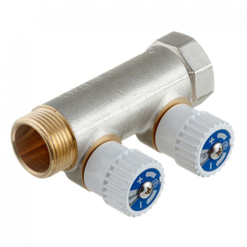 Коллектор Stout (SMB 6851 341202) 3/4 ВР(г) х 2 выхода 1/2 НР(ш) х 3/4 НР(ш) регулируeмый