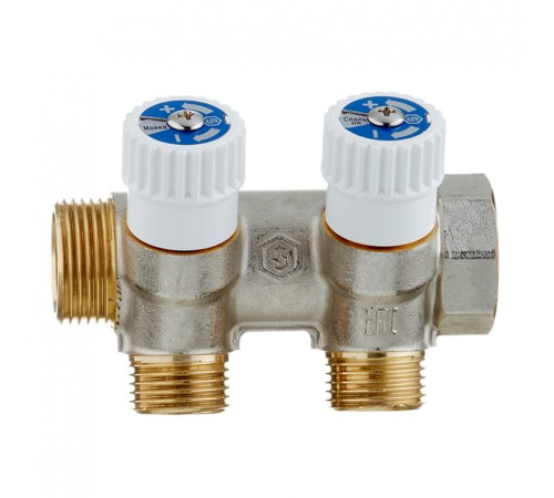 Коллектор Stout (SMB 6851 341202) 3/4 ВР(г) х 2 выхода 1/2 НР(ш) х 3/4 НР(ш) регулируeмый