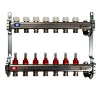 Коллекторная группа с запорными кранами из нержавеющей стали с расходомерами на 7 выходов STOUT