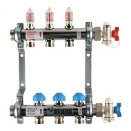 Коллекторная группа REHAU HKV-D на 3 выхода (РЕХАУ - 12080311002)1"x3/4"ЕК из нержавеющей стали с регулирующими и термостатическими вентилями и расходомерами