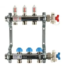 Коллекторная группа REHAU HKV-D на 3 выхода (РЕХАУ - 12080311002)1"x3/4"ЕК из нержавеющей стали с регулирующими и термостатическими вентилями и расходомерами