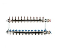Коллекторная группа REHAU HKV-D на 12 выходов (РЕХАУ - 12081211002)1"x3/4"ЕК из нержавеющей стали с регулирующими и термостатическими вентилями и расходомерами