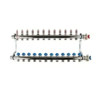 Коллекторная группа REHAU HKV-D на 12 выходов (РЕХАУ - 12081211002)1"x3/4"ЕК из нержавеющей стали с регулирующими и термостатическими вентилями и расходомерами