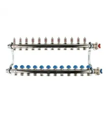 Коллекторная группа REHAU HKV-D на 12 выходов (РЕХАУ - 12081211002)1"x3/4"ЕК из нержавеющей стали с регулирующими и термостатическими вентилями и расходомерами