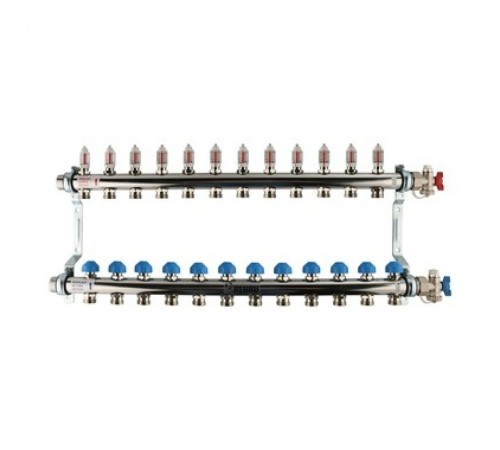 Коллекторная группа REHAU HKV-D на 12 выходов (РЕХАУ - 12081211002)1"x3/4"ЕК из нержавеющей стали с регулирующими и термостатическими вентилями и расходомерами Коллекторная группа REHAU HKV-D на 12 выходов (РЕХАУ - 12081211002)1"x3/4"ЕК из нержавеющей стали с регулирующими и термостатическими вентилями и расходомерами