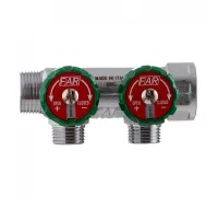 Коллектор FAR 3821 3412TP распределительный 3/4" (ВР-НР) с 2 отводами 1/2" НР, плоское уплотнение (ФАР)