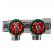 Коллектор FAR 3821 3412TP распределительный 3/4" (ВР-НР) с 2 отводами 1/2" НР, плоское уплотнение (ФАР)