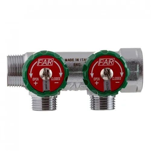 Коллектор FAR 3821 3412TP распределительный 3/4" (ВР-НР) с 2 отводами 1/2" НР, плоское уплотнение (ФАР)